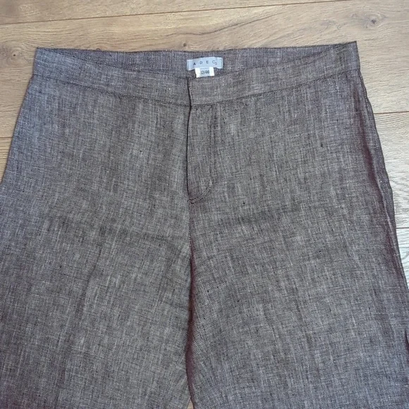 Adec2 Brown Linen Wide Leg Trousers Pants sz 12 - Picture 2 of 6
